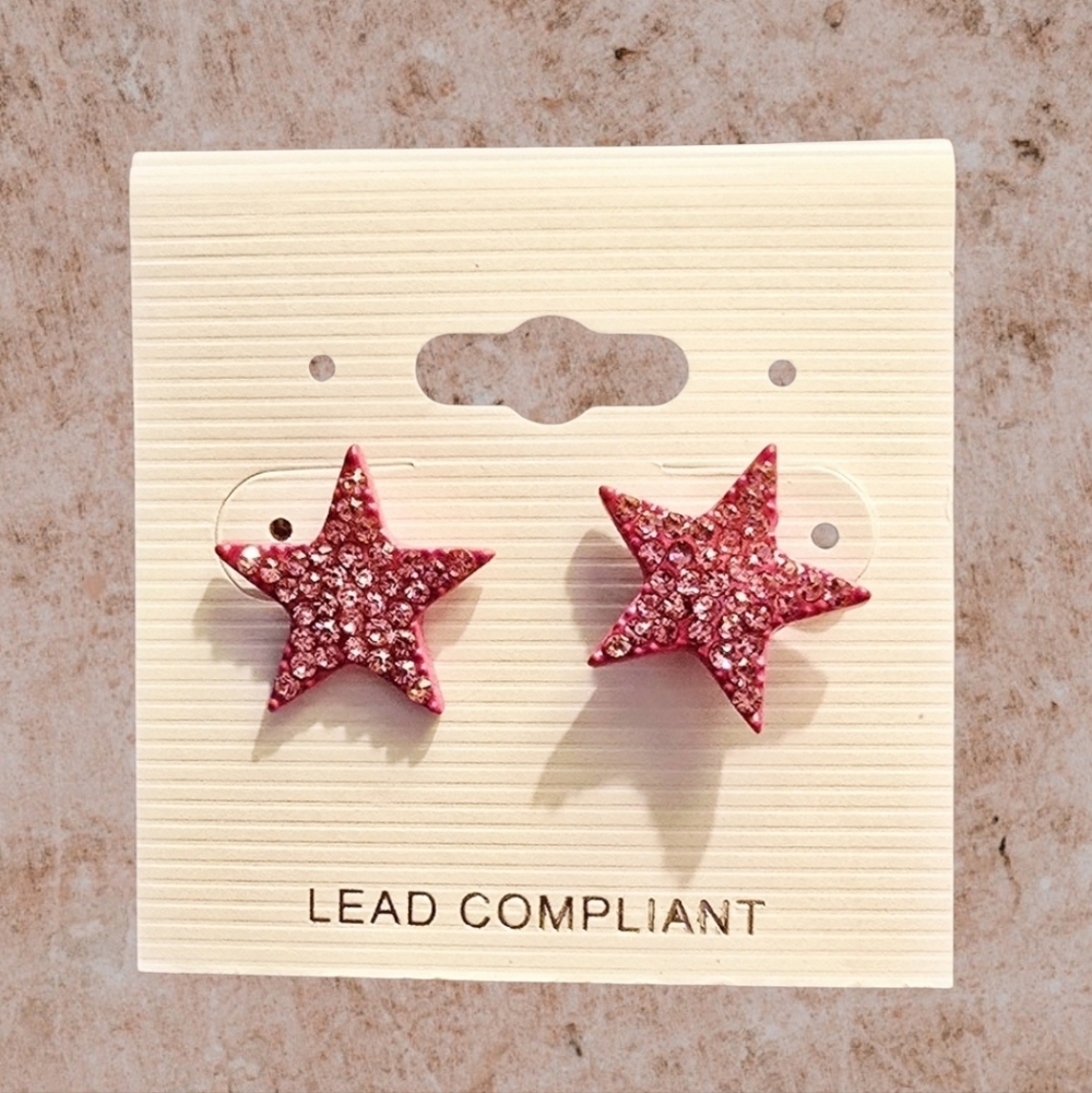 Pink Crystal Star Stud Earrings – 12mm ~0.5” NWT Gift Ready Free Gift Wrapping